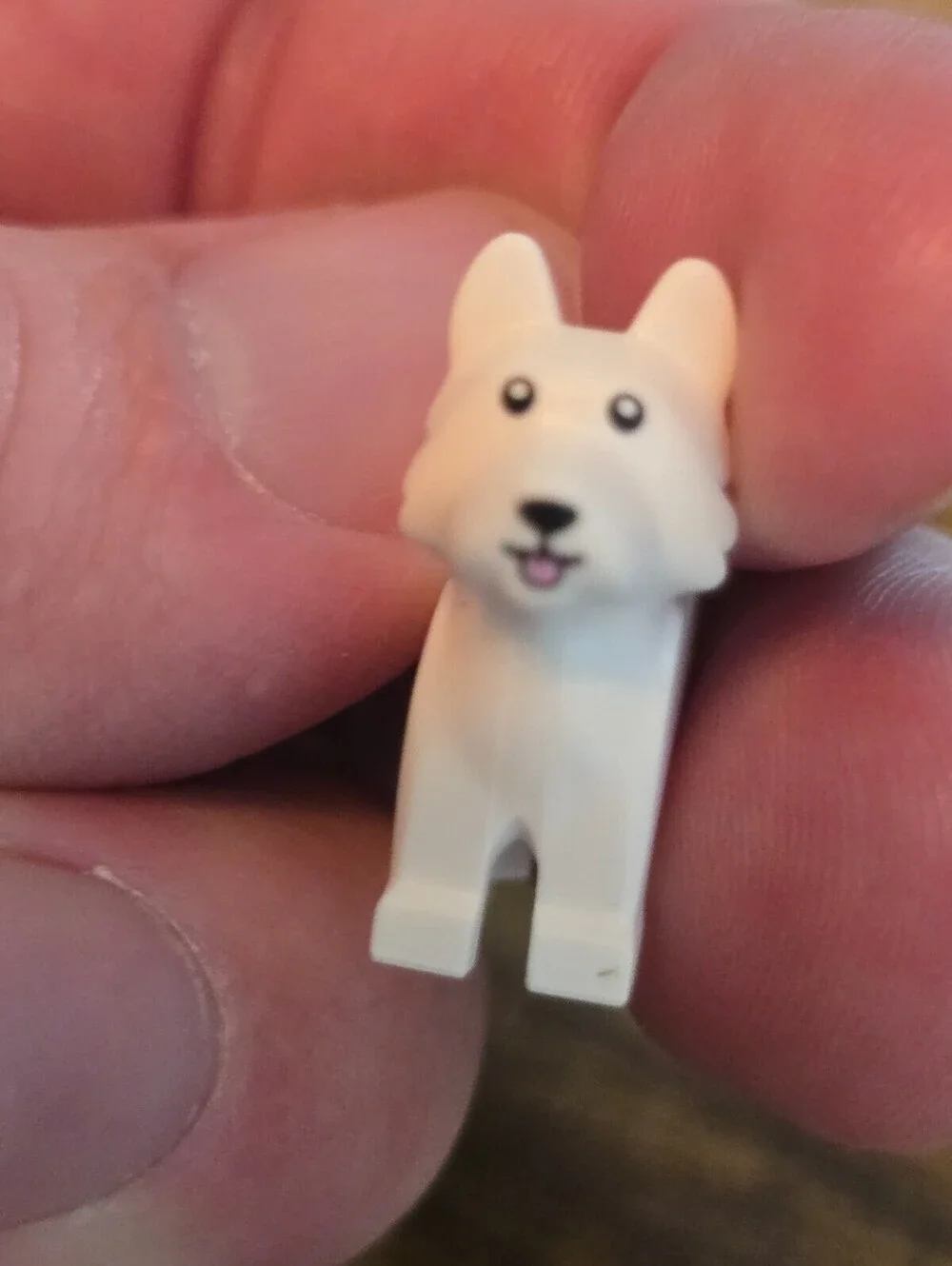 LEGO - Animal, Dog Terrier with Black Eyes and Nose and Pink Tongue - White